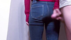 jeans video: デニム尻を見せつけながら手コキ＆フェラ