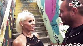 street video: Slim german blonde Milf pick up online for outside sex