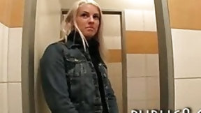 toilet video: Hot amateur blonde public toilet fuck and cumshot
