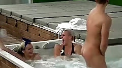 czech voyeur video: Two Czech Chicks Spank Naked Dude In Hot Tub On Hidden Camera