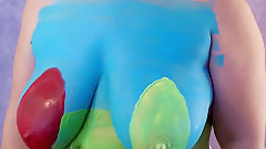 body painting video: 4K Easter Egg Body Paint on Big Tits - Boob Reveal and A Bit of Play