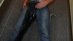 clothed pissing video: Guy pee clothed in his jeans fully wet solo homemade