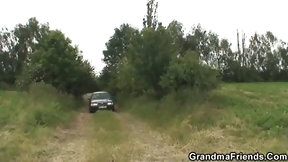 czech money video: Old granny in outdoor threesome fuck