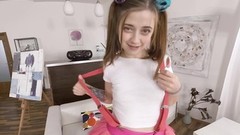 lollipop video: Virtual reality with pig tailed teen sucking lolly pop Alita Angel
