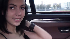 airport video: Gorgeous brunette hitchhiker needs a lift to the airport and fucked