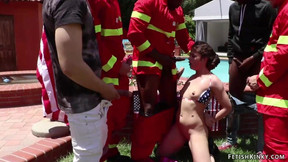 firefighter video: Firefighters double penetrate brunette