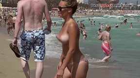 topless video: Gorgeous boobs Topless on the Beach