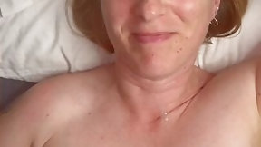 british mom video: Step mom helps step son with his big build up and gets massive cumshot over her tits and facial