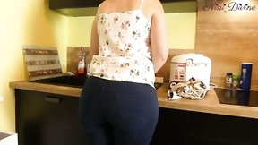 mom video: Big ass stepmom fucks her stepson in the kitchen!