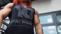 muscled video: FBB flexing massive muscles