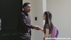 asian and black teen video: Asian babe Eva Yi is having crazy sex fun with one black fellow