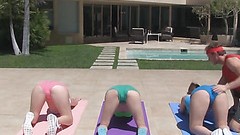 yoga instructor video: Yoga instructor fucks teens on sunny terrace