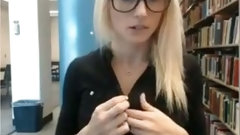 library video: Cute nerdy auburn girl in black blouse was ready to masturbate in library