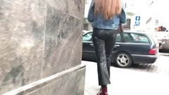 leather pants video: Latvian vacations - Girl in leather pants with a sexy ass