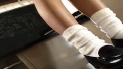 japanese school uniform video: Eri Ueno in sexy uniform sucks cock over boxers until gets cum