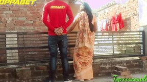asian and indian video: By seducing the next door's ex-wife standing on the terrace and