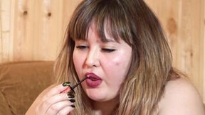 russian milf video: Chubby mom paints lips and changes inside a hot outfit.