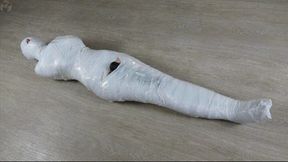 mummification video: White stretch wrap with vibrator