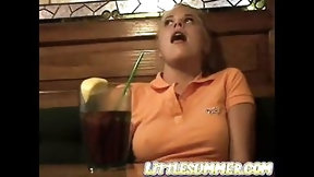 restaurant video: Little Summer Secretly Finger her pussy at the resto