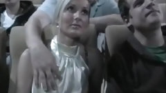 public video: Perverted blonde likes her boobs touched in the cinema