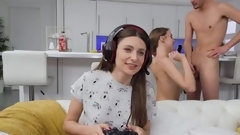 gamer girl video: Cunning nymph seduces sister's boyfriend right behind gamer girl