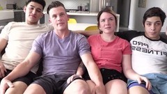 4some video: CRAZY TEEN 4some. Ass splitting huge cock and rimming!