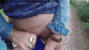 french in public video: I empty the balls in my blue thong outdoors