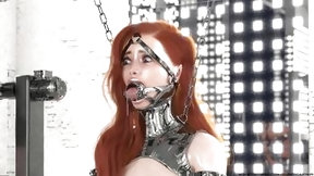 chained video: Ginger in Hardcore Metal Bondage and Latex Catsuit Waiting for Facefuck 3D BDSM Animation #2