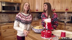 christmas video: Best friends get fucking in a threesome before Christmas