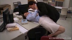 japanese office video: Pretty Asian chick with a hot ass sucking a stranger's cock
