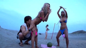 funny japanese video: Wild Asian babes indulge in kinky sex action on the beach