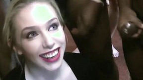bukkake video: Blonde bimbo getting bukkaked