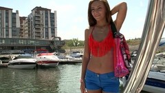 yacht video: Slim hottie Alexis Brill gets her smooth pussy fucked deep in a boat