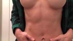 fitness video: Sexy fit lady with great abs strips and shows her great tits
