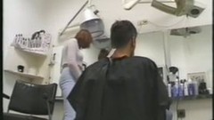 hairdresser video: German hairdresser gives her customer a smoky BJ