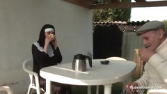 nun video: Young french nun sodomized in threesome with Papy Voyeur
