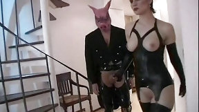 mask video: Orgy with the guy wearing a pig mask and latex skanks