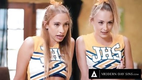 cheerleader video: MODERN-DAY SINS - Teen Cheerleaders Kyler Quinn and Khloe Kapri CUM SWAP Their Coach's BIG LOAD!