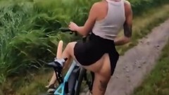 bicycle video: Girl have fun with dildo bike