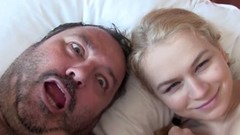 czech cum video: Pale Czech chick bobs up and down on his dong