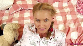 braids video: Sweet blonde chick with braids is getting fucked after giving a blowjob to her step- father
