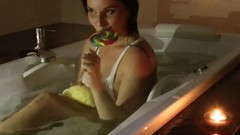 bathing video: That wants to amazing fuck and really hot brunette in her wet dreams alone at home in the bath