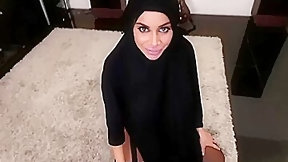 asian and arab video: SEXY ARABIC REFUGEE TAKES OFF HIJAB AND SUCKS DICK WHILE HUSBANDS AWAY POV