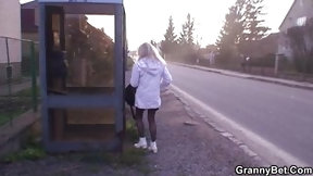 czech in public video: Picked up blonde grandma rides stranger's dick