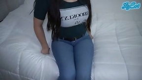 cheating latina video: tremendous ass of my friend's girlfriend with tight jeans. real orgasm and creampie. She left my semen inside her pussy