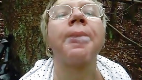forest video: Granny in Woods Gets Facial with Glasses On