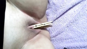 clothespin video: Whipped slave punished and tortured with clothespins in pussy
