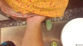 restaurant video: Stranger cum in my panties in restaurant toilet