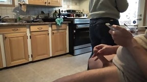 flasher video: Watching hardcore porn until I cum hard while my stepsister is cooking