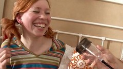 pussy pump video: Redhead teen in pigtails gets her wet pussy pumped